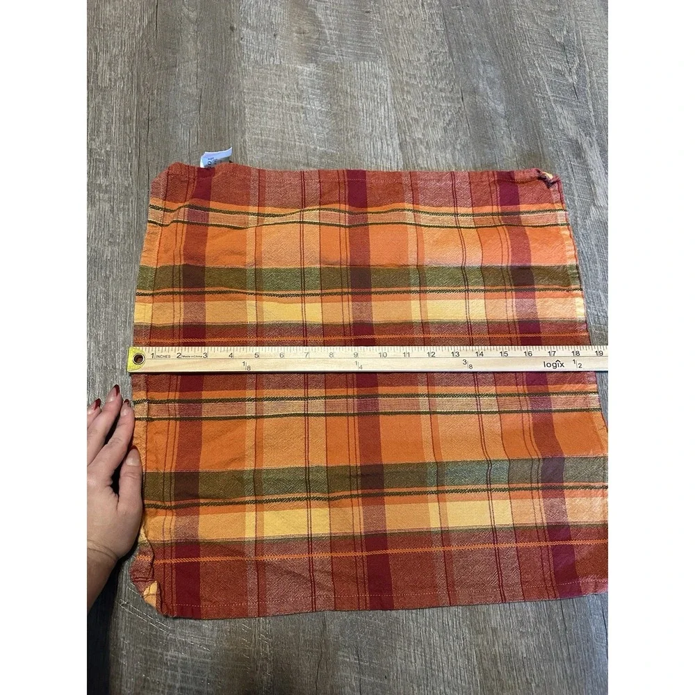 Sonoma Plaid Fall Colors Orange Green‎ Red Yellow Thanksgiving Cloth Napkins 4